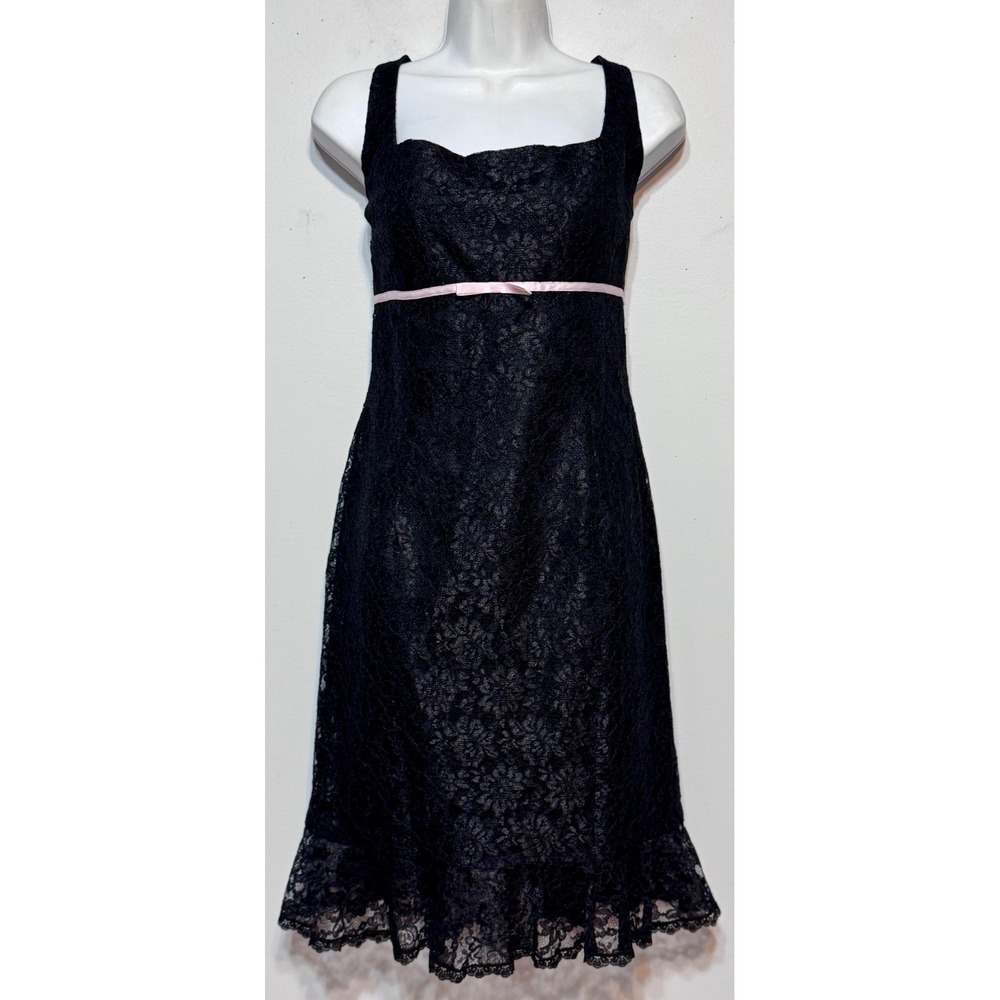 Vintage Y2K Coquette Lace Dress Size 10 Black‎ Soft Goth Cottagecore Timeless